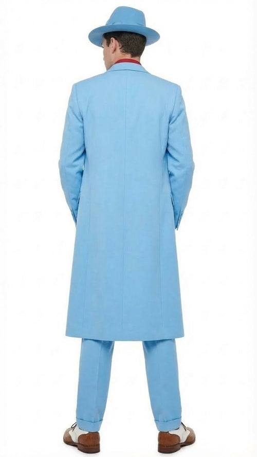 Men’s Light Blue 1920s Zoot Suit - Long Mafia Gangster Three-Piece Vintage Costume Set in Baby Powder Blue Color - Prom Wedding Suit by USA Men's Outlet