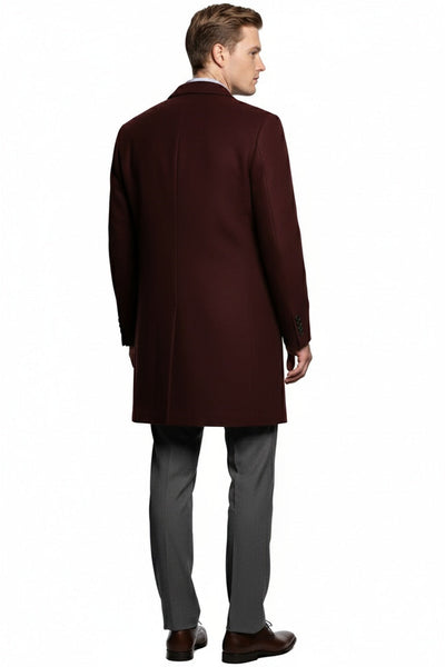 Men’s Burgundy Wool and Cashmere Car Coat – Classic Winter Topcoat for Business and Formal Wear