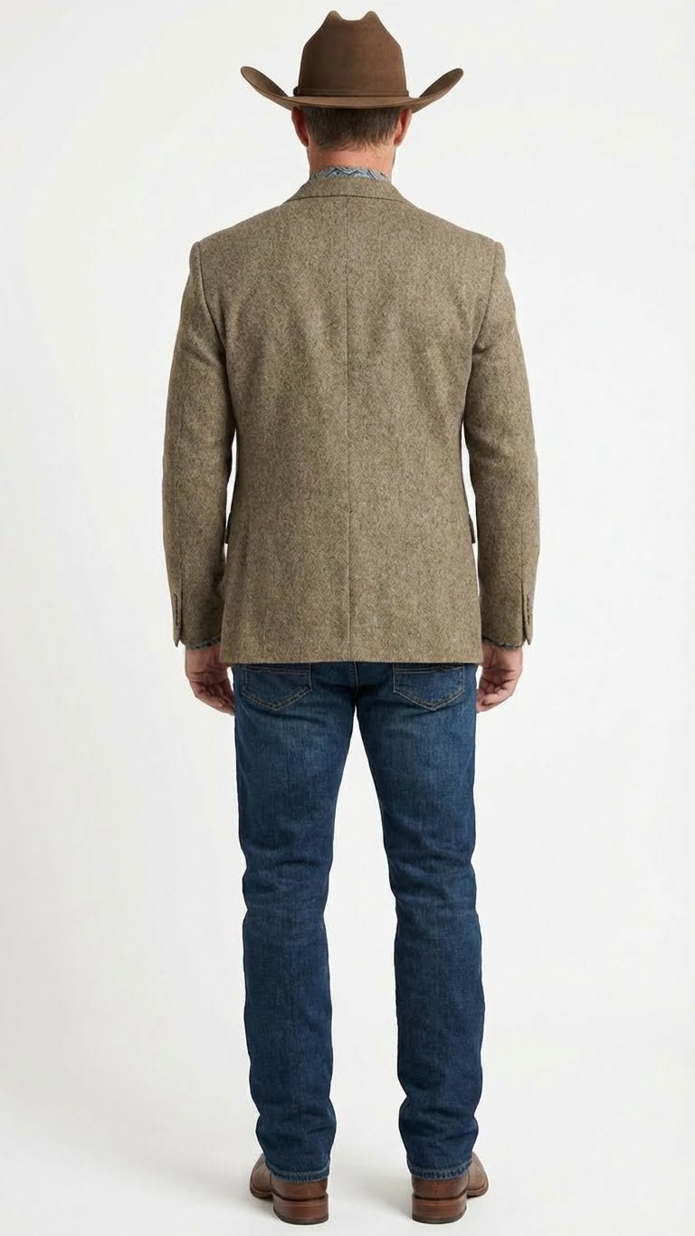 Men’s Brown Taupe Western Blazer Jacket – Classic Cowboy Style Sport Coat for Wedding