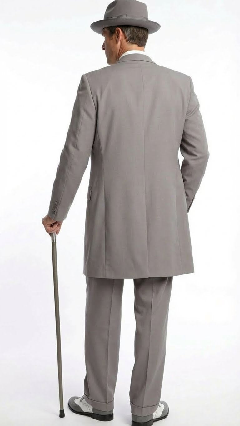 Men’s Gray Zoot Suit with Matching Hat and 1920s Shoes - Grey Vintage Wedding and Party Three Piece Suit by USA Men's Outlet
