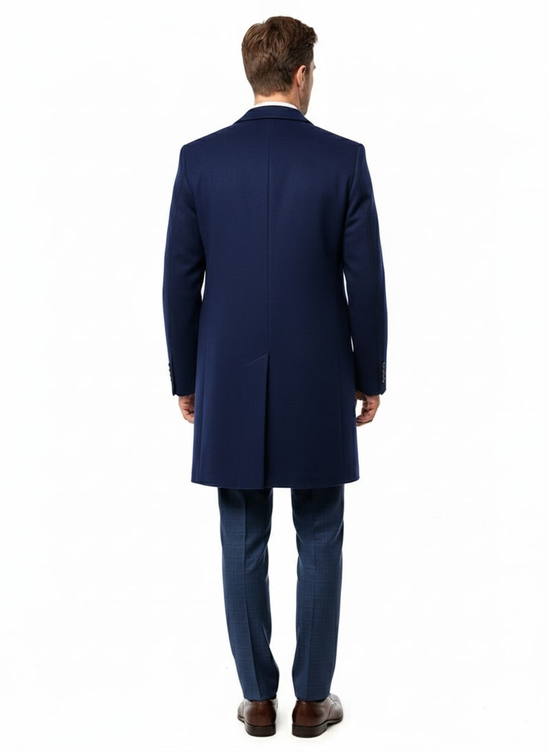 Mens Cobalt Blue Wool and Cashmere Car Coat Overcoat – Classic Winter Topcoat for Indigo Sapphire Color (light Navy Dark Royal)
