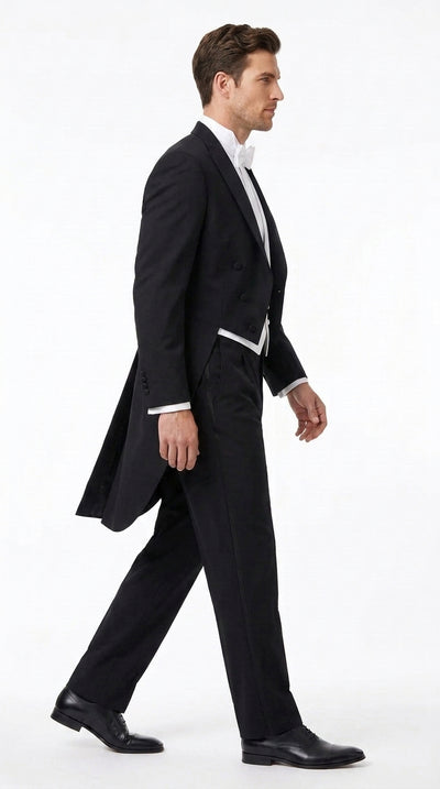 Menβs Black Victorian Tailcoat Tuxedo β 1800s 19th Century Edwardian Peak Lapel Formal Suit