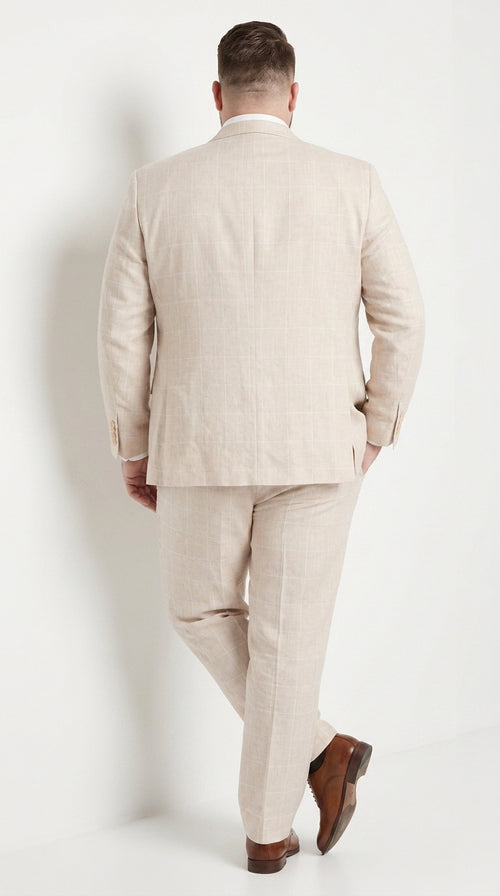 Men’s Big and Tall Beige Linen Suit – Summer Wedding and Formal 2-Piece Suit