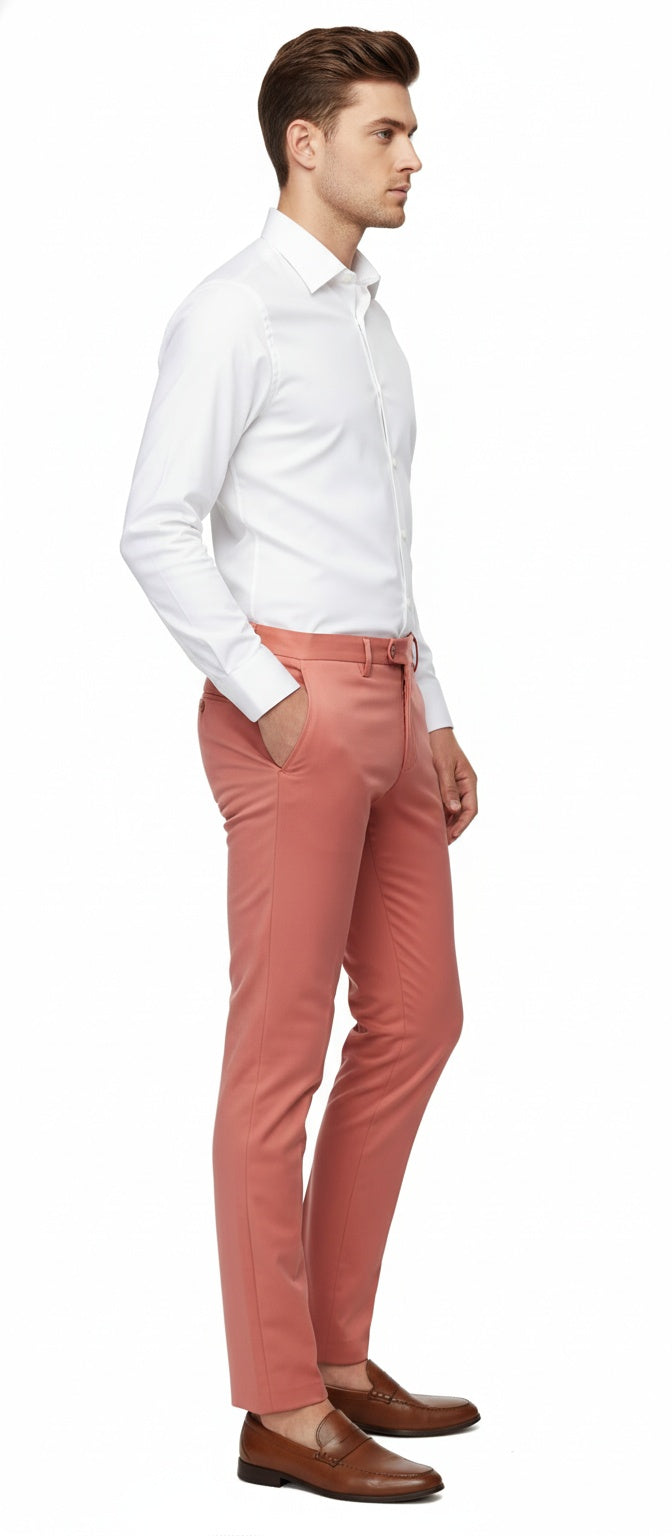 Mens Slim Fit Coral Pink Dress Pants – Stylish Formal and Casual Trousers for All Occasions