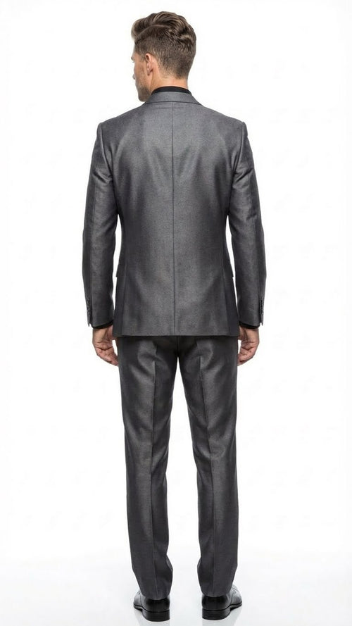 Mens Charcoal Gray Suit With Sheen - | Shiny Texture Fabric Three Piece Wedding and Party Business