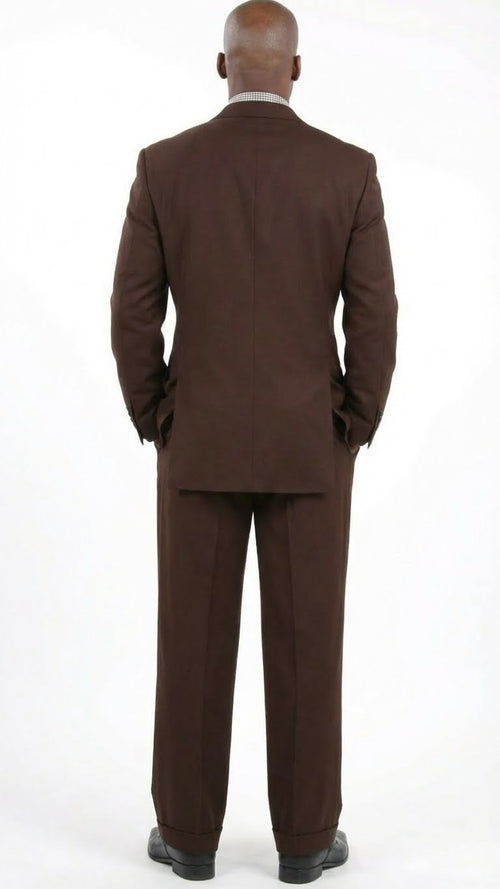 Men’s 6 on 3 Style Brown Double Breasted Suit with Wide Leg Pleated Pants, Classic Formal 2 Piece Dress Suit Set
