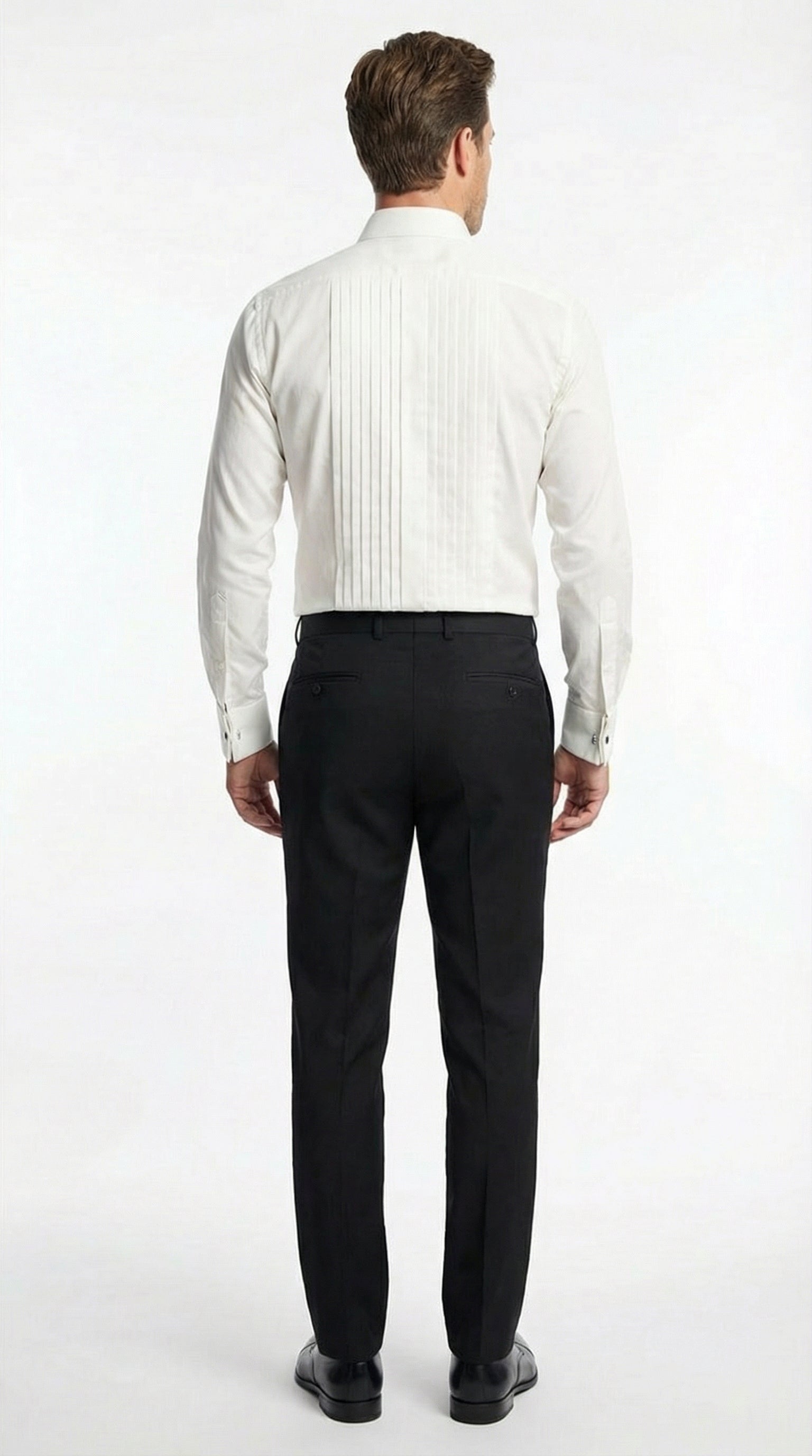 Men’s Ivory Cream Off White Pleated Tuxedo Dress Shirt | French Cuff Formal Wedding Shirt