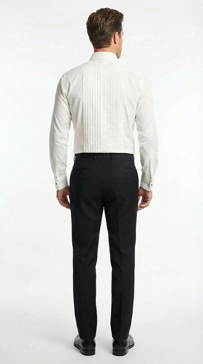 Men’s Ivory Cream Off White Pleated Tuxedo Dress Shirt | French Cuff Formal Wedding Shirt