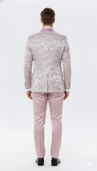 Men’s Light Pink Dusty Rose - Floral Tuxedo Suit – Luxury Satin Shawl Lapel 3-Piece Formal Wedding and Prom Suit in Blush Mauve color