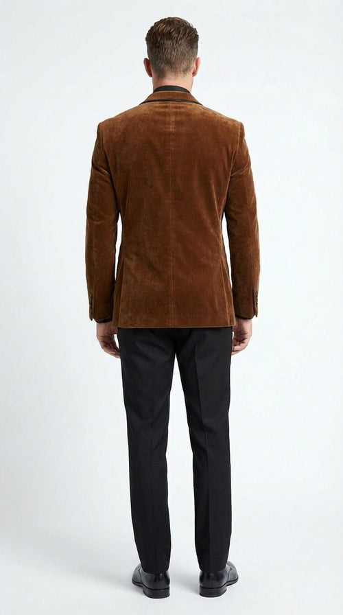 Brown Tuxedo Velvet Blazer for Men | Classic Formal Party and Evening Wear Dinner Jacket