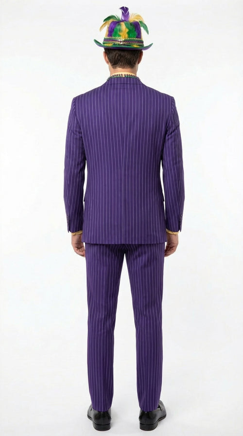 Men’s Purple Pinstripe Mardi Gras Suit | Three Piece Carnival Formal Suit with Vest