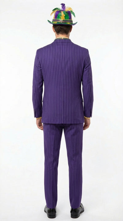 Men’s Purple Pinstripe Mardi Gras Suit | Three Piece Carnival Formal Suit with Vest