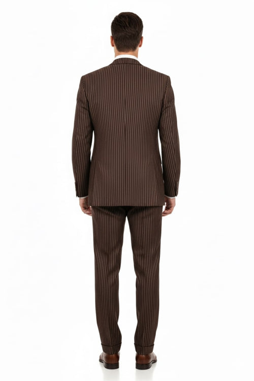 Men’s Brown Pinstripe 3-Piece Suits - Classic Business and Formal Wear with Vest by USA Men's Outlet