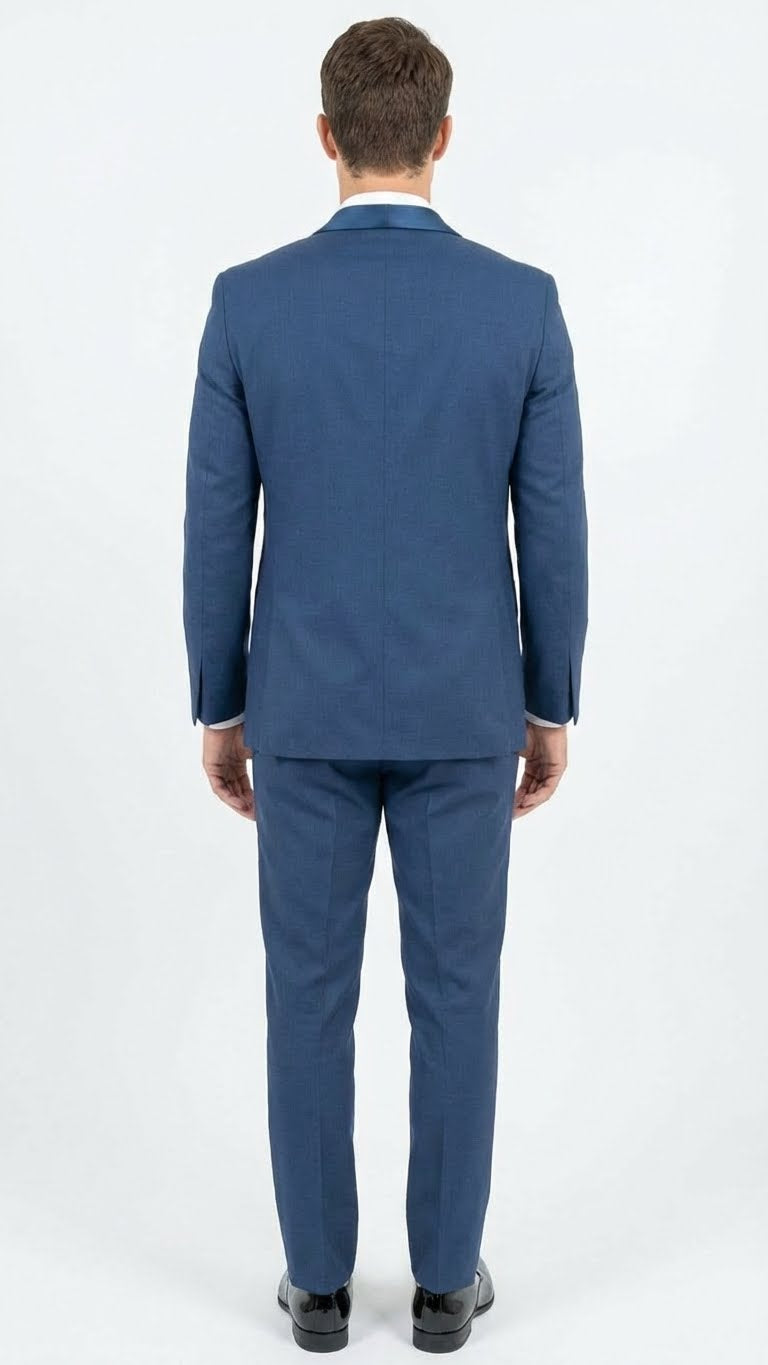 Men’s Indigo Sapphire Royal Blue Tuxedo Suit Set, Classic Formal Wedding Prom Dinner Jacket Tux Light Blue Cobalt Color