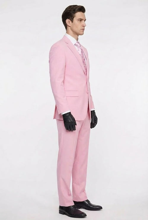 Men’s Pink Two-Piece Suit - Classic Fit Formal Jacket and Tailored Pants by USA Men's Outlet