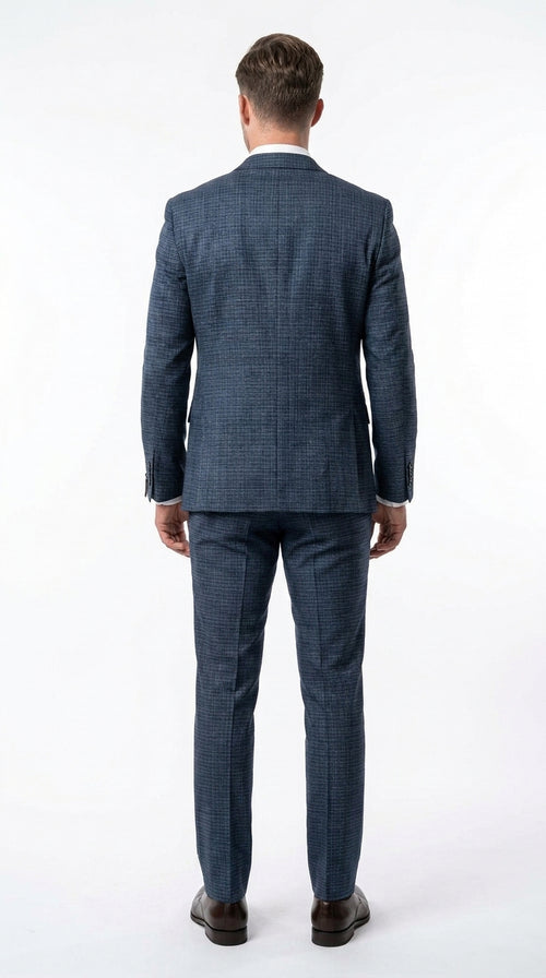 Men's Blue Micro Check Hounstooth small windowpane plaid 3-Piece Suit β Vested Slim Fit Business, Wedding & Formal Suit