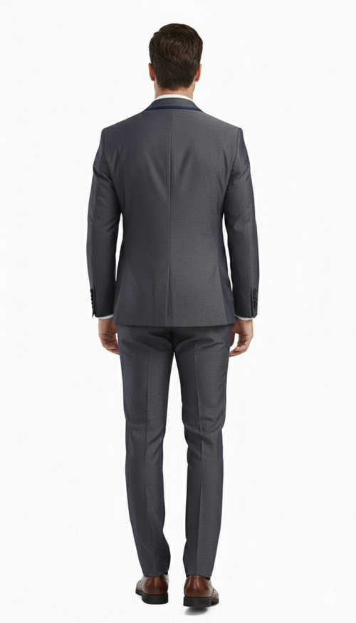 Men’s Charcoal Gray with blue Trim Slim Fit 3-Piece Suit - Modern Wedding and Business Formal Tuxedo Set by USA Men's Outlet