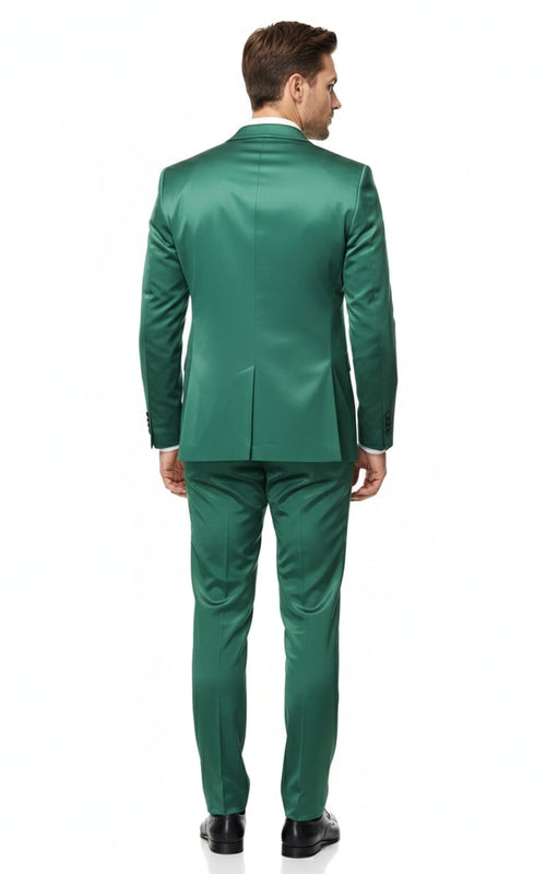 Mens Shiny emerald Green Sateen 2-Piece Slim Fit Suit - Formal Blazer and Pants Set Prom Wedding by USA Men's Outlet