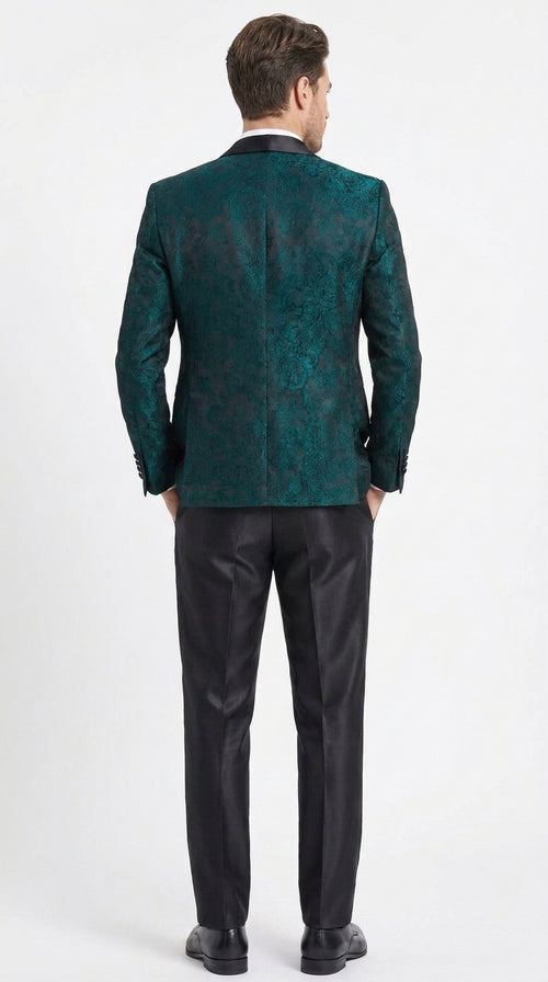 Tazzio Men’s Hunter Green & Black Paisley Tuxedo – Skinny Fit Shawl Collar 3-Piece Prom and Wedding Suit