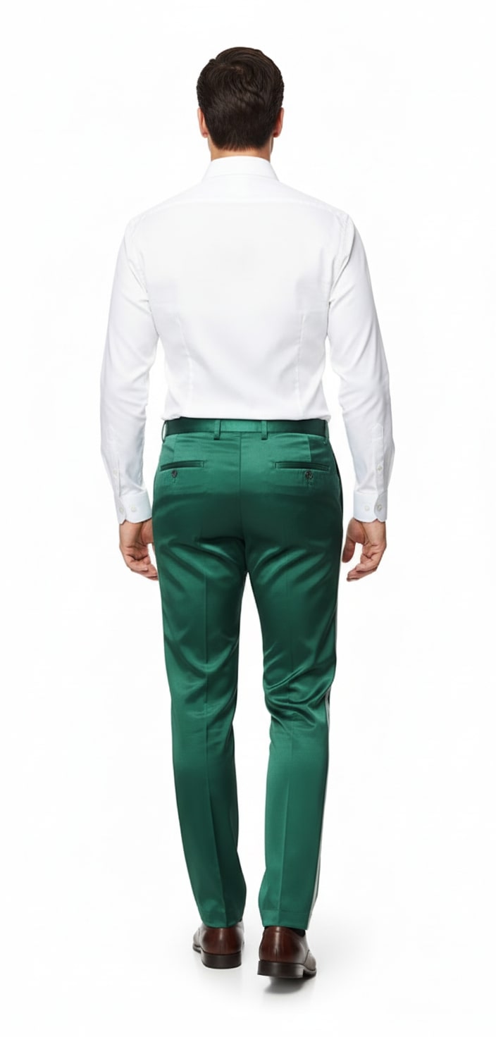 Men's Emerald Green Satin Slim Fit Dress Pants – Shiny Formal Party and Wedding Trousers