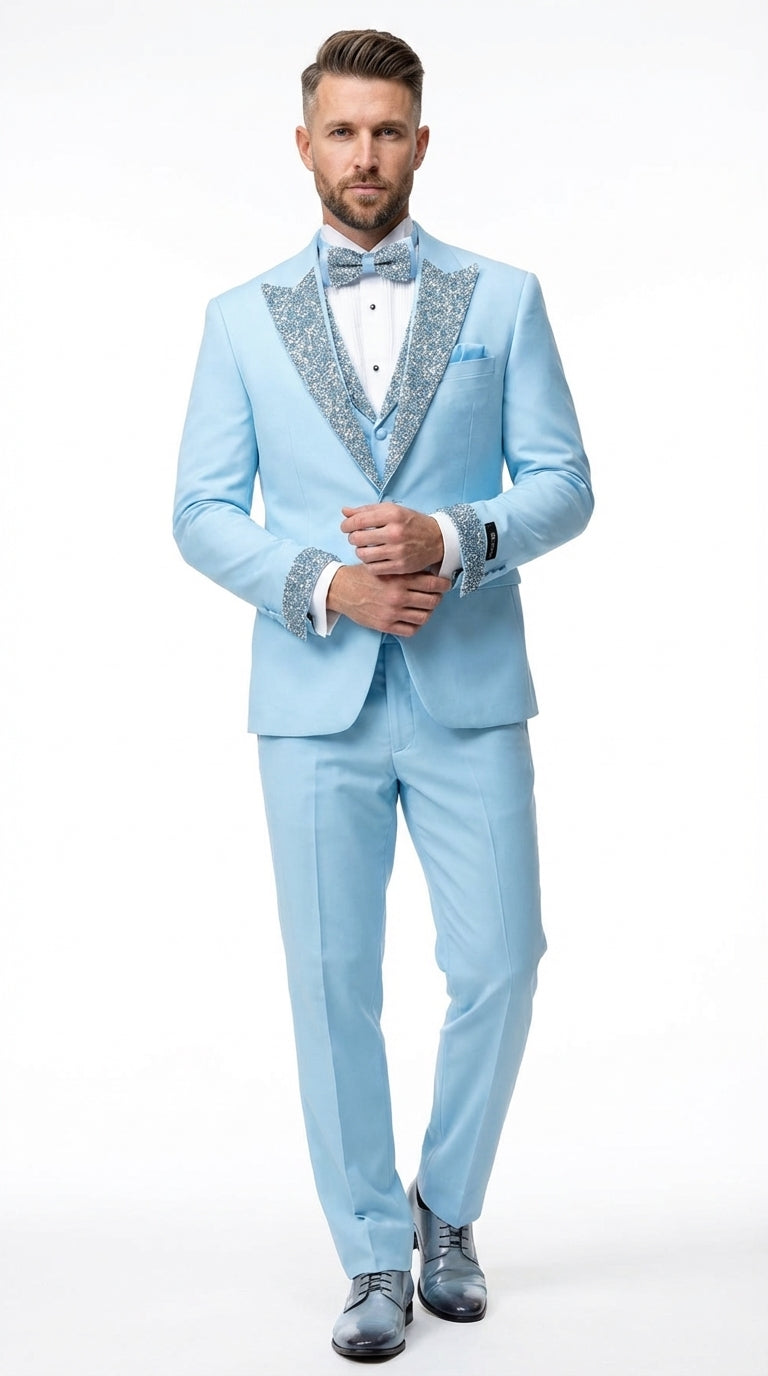 sky blue dress for man Sky blue wide lapel Suit at Hockerty