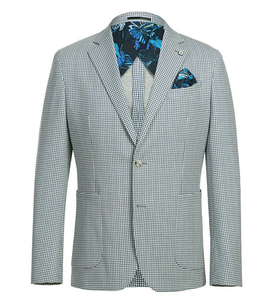Half Canvas Slim Fit Blazer in Sage Blue Check by Pellagio