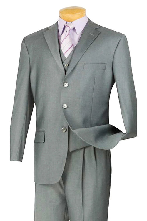 Mens 3 Button Classic Fit Vested Basic Suit in Grey by Fortino Landiin