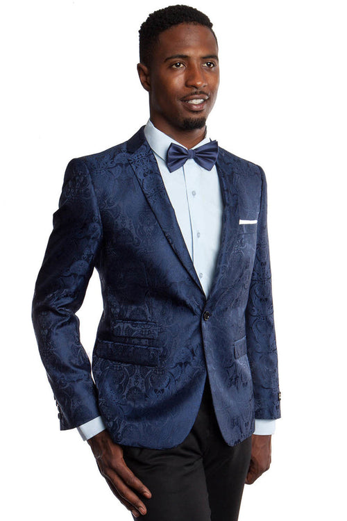Men's Navy Paisley Slim Fit Blazer by Tazio Suits