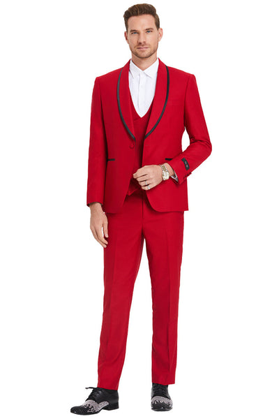 Men's Red Birdseye Vested Tuxedo in Slim Fit