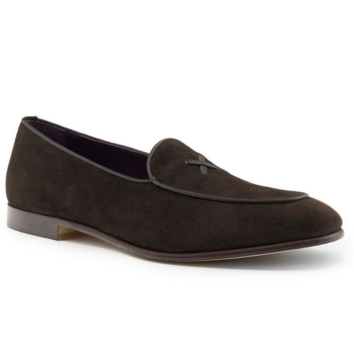 Zelli Sueded Goatskin Loafer with Crocodile Vamp in Nicotine