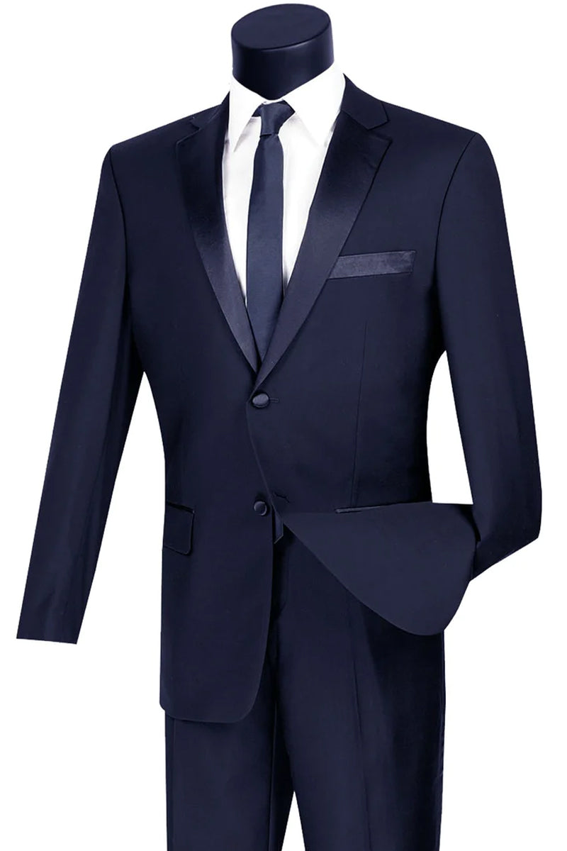 Mens Navy Slim Fit Notch Tuxedo by Vinci Suits – SuitUSA