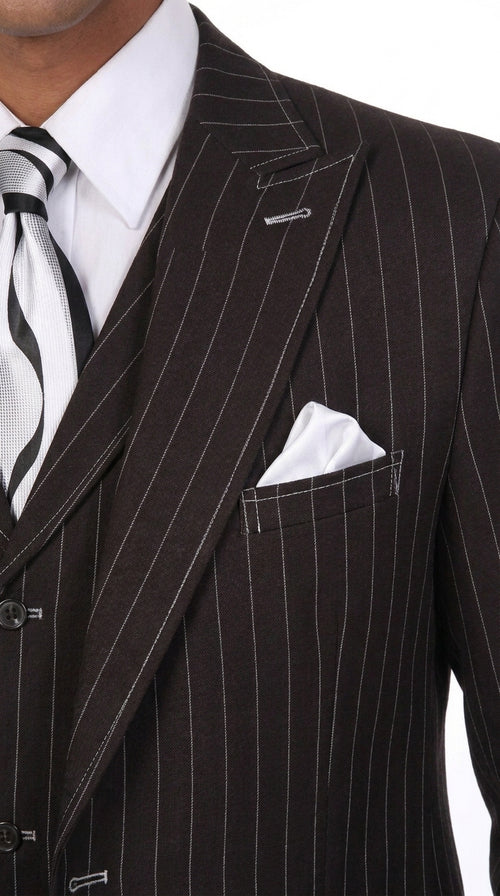 Men’s Black Pinstripe Zoot Suit – 3-Piece 1920s Gangster Vested Formal Suit