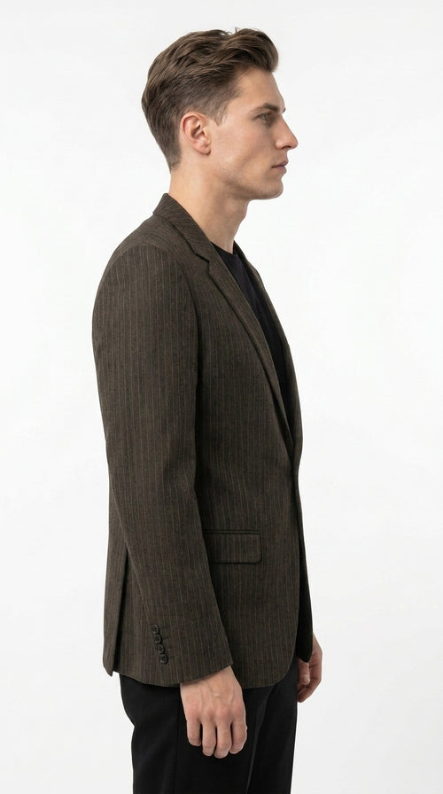 Men’s Vintage Dark Brown Pinstripe Blazer – Classic Retro Sport Coat Outfit
