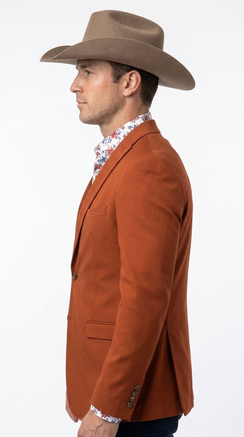 Men’s Rust Cowboy Western Blazer – Copper Brick Color Two Button Sport Coat Peak Lapel Modern Fit