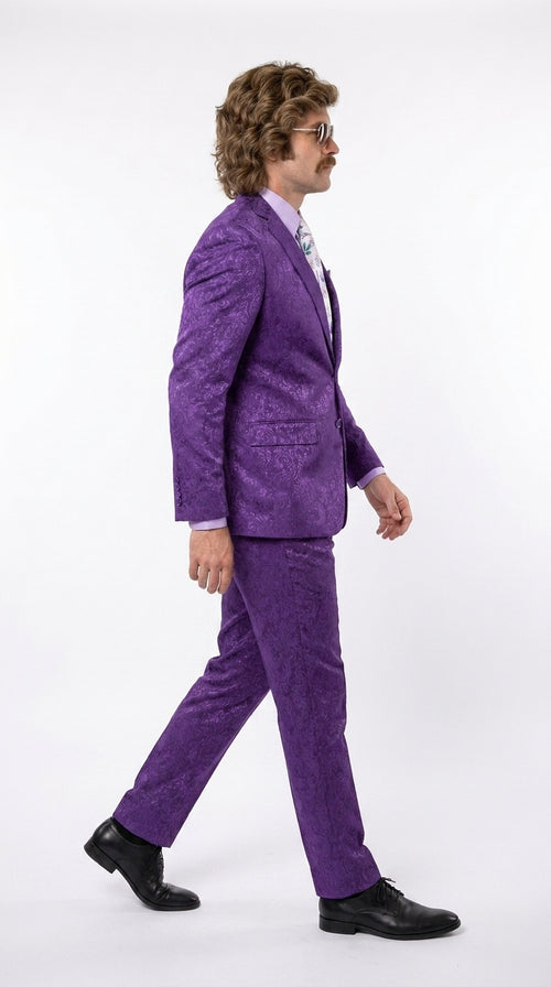 Men’s Purple Paisley 2-Piece Suit – 1970s Disco, Retro Rockabilly, Prom and Party Suit