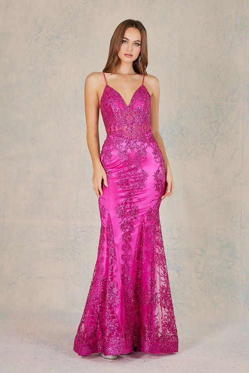 Adora Design 3053N Glitter Applique Mermaid Long Formal Gown