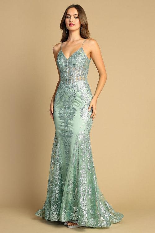 Adora Design 3053N Glitter Applique Mermaid Long Formal Gown