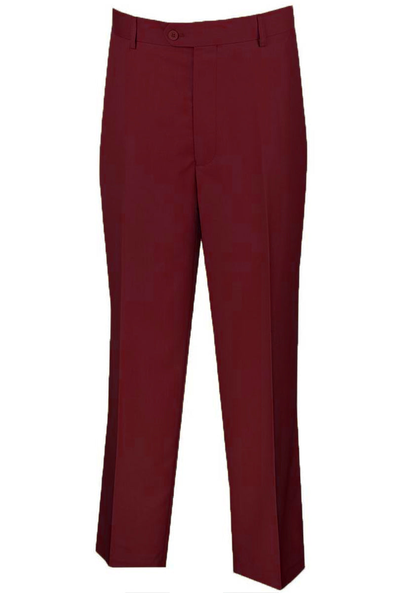 Men's Burgundy Wool Feel Flat Front Pants by Vinci Suits – SuitUSA