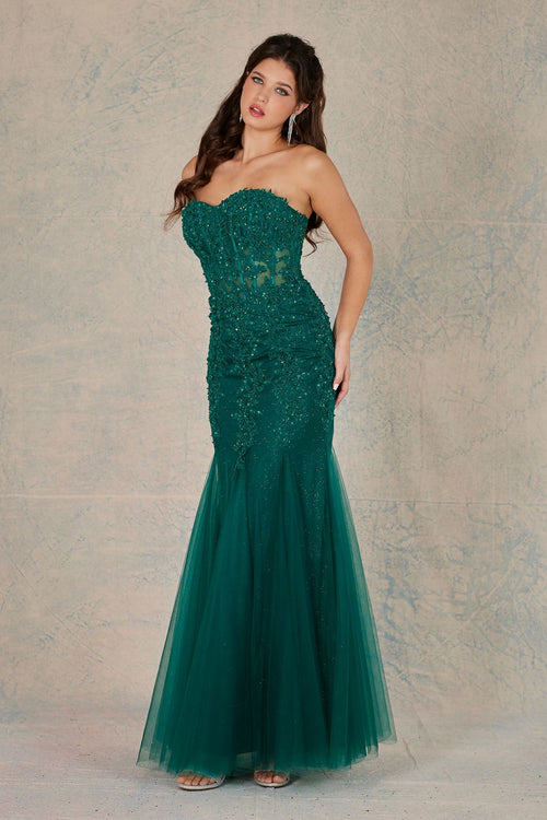Adora Design 3108 Strapless Mermaid Glitter Lace Applique Prom Dress