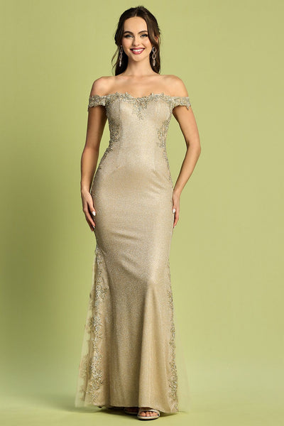 Adora Design 3118 Metallic Glitter Mermaid Off-Shoulder Prom Dress