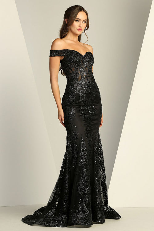 Adora Design 3123 Off Shoulder Glitter Mermaid Formal Prom Gown
