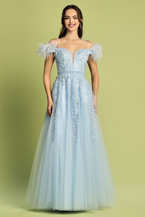 Adora Design 3143 Off Shoulder Glitter Applique A Line Prom Dress