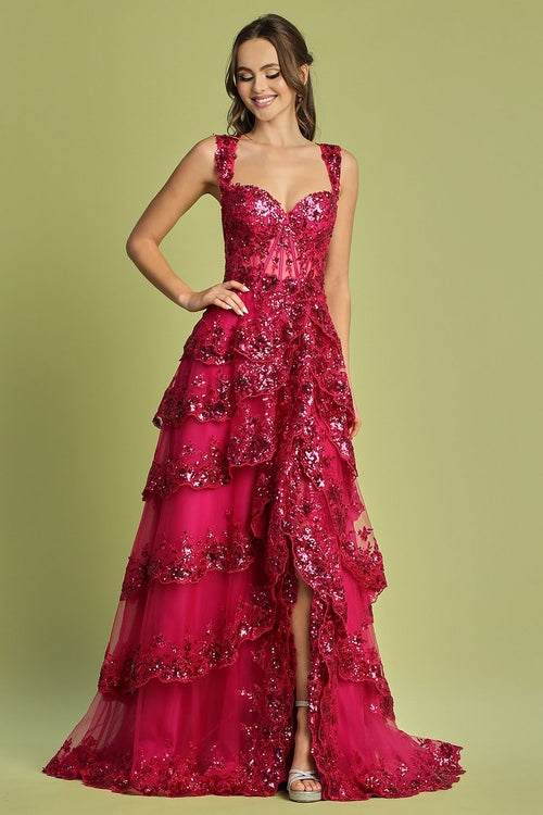 Adora Design 3174 Tiered A-Line Sequin Applique Formal Prom Gown