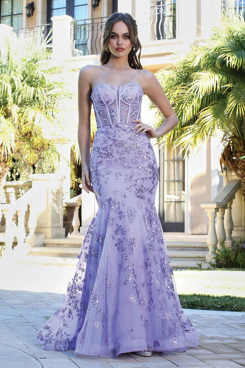 Adora Design 3179 Strapless Corset Glitter Mermaid Long Prom Dress