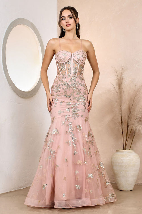 Adora Design 3179 Strapless Corset Glitter Mermaid Long Prom Dress