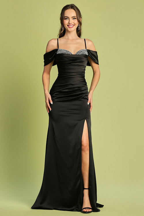 Adora Design 3191 Off Shoulder Satin Long Slit Evening Prom Dress