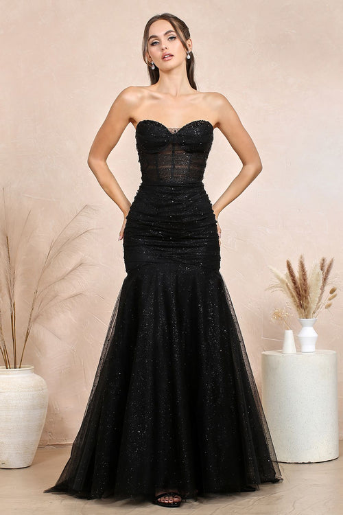 Adora Design 3207 Strapless Glitter Tulle Mermaid Formal Prom Gown