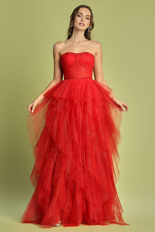 Adora Design 3210 Strapless Glitter Tulle Corset Prom Gown