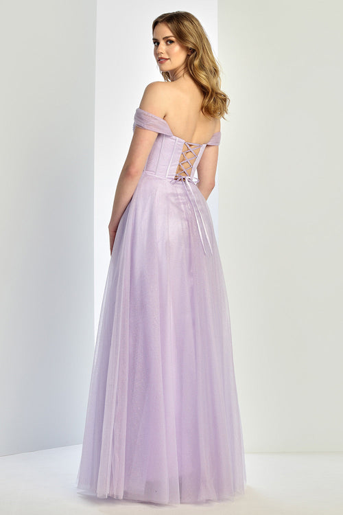 Adora Design 3244 Off-Shoulder Glitter Corset A-Line Prom Dress