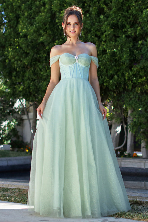 Adora Design 3244 Off-Shoulder Glitter Corset A-Line Prom Dress